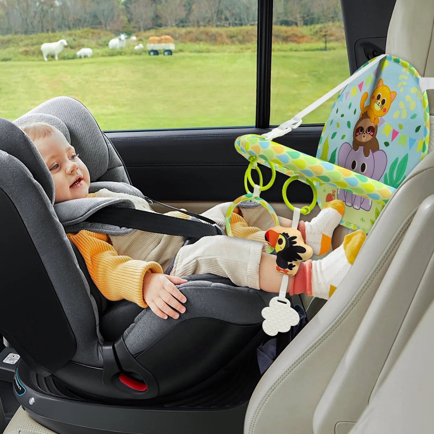 Baby Car Seat Toy for Travel Rear Facing Double Sided Baby Travel Activity Car Seat Entertainment Toy Easy Drive Gift for Newborn Baby Infant 0-12 Month