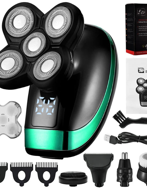 Load image into Gallery viewer, 5 in 1 4D Men&#39;S Rechargeable Bald Head Electric Shaver 5 Floating Heads Beard Nose Ear Hair Trimmer Razor Clipper Facial Brush
