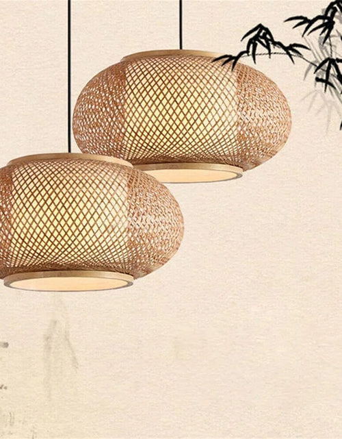 Load image into Gallery viewer, Welty Rustic Hand-Woven Bamboo Rattan Pendant Light, Narural Bamboo Lantern Pendant Cage
