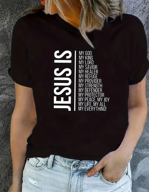 Load image into Gallery viewer, Jesus Is Print Faith Graphic Harajuku T-Shirt, Short Sleeve Crew Neck Casual Top for Spring &amp; Summer, Women&#39;S Clothing
