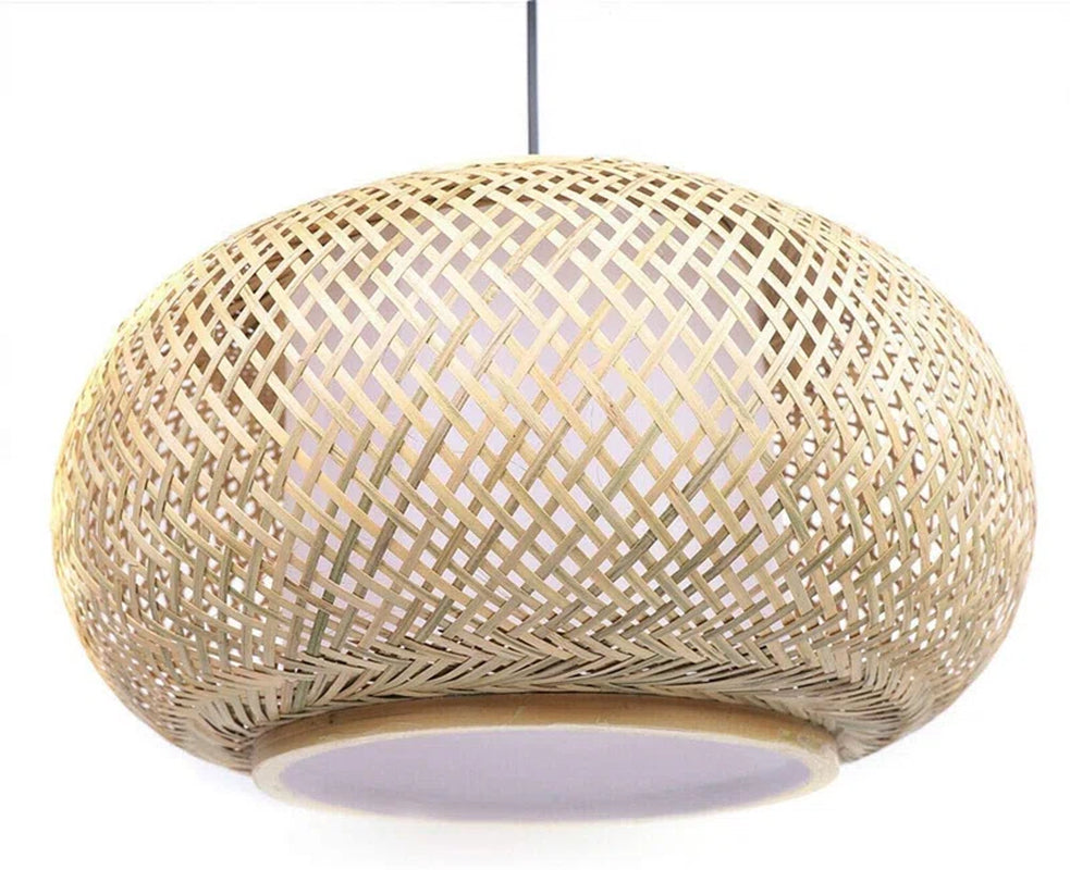 Welty Rustic Hand-Woven Bamboo Rattan Pendant Light, Narural Bamboo Lantern Pendant Cage