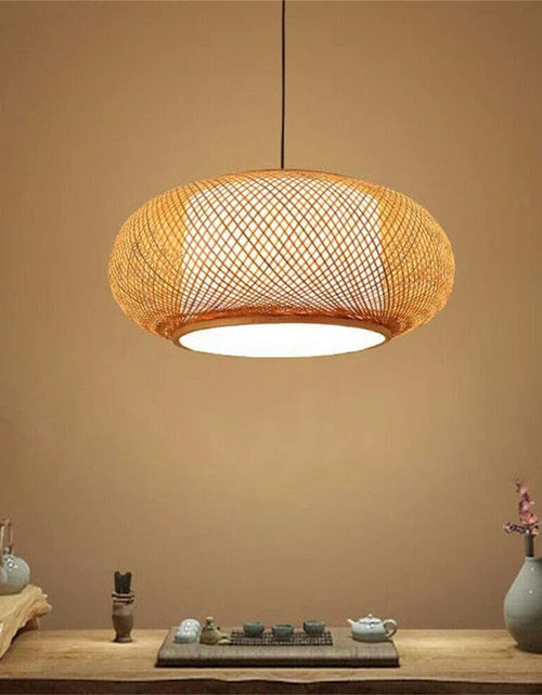 Load image into Gallery viewer, Welty Rustic Hand-Woven Bamboo Rattan Pendant Light, Narural Bamboo Lantern Pendant Cage
