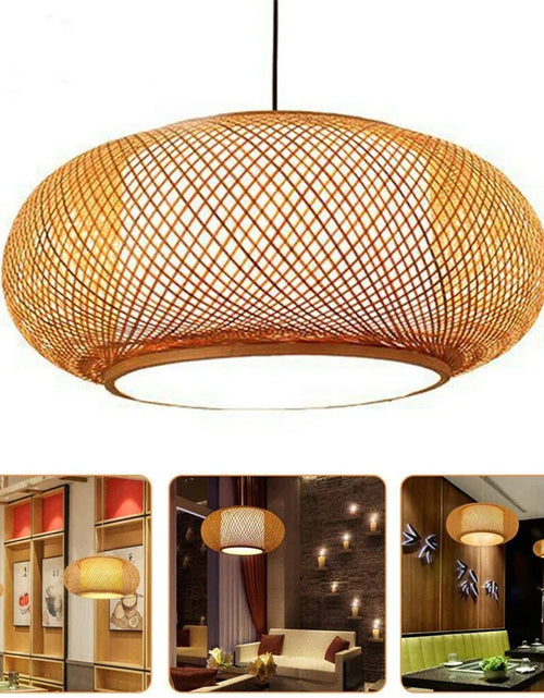 Load image into Gallery viewer, Welty Rustic Hand-Woven Bamboo Rattan Pendant Light, Narural Bamboo Lantern Pendant Cage
