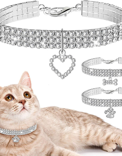 Load image into Gallery viewer, 3 Pieces Bling Rhinestones Pet Collars Glitter Pendant Dog Collars Adjustable Crystal Cat Collar Elastic Pet Necklace for Small Pet Cat Dogs Puppy (White)
