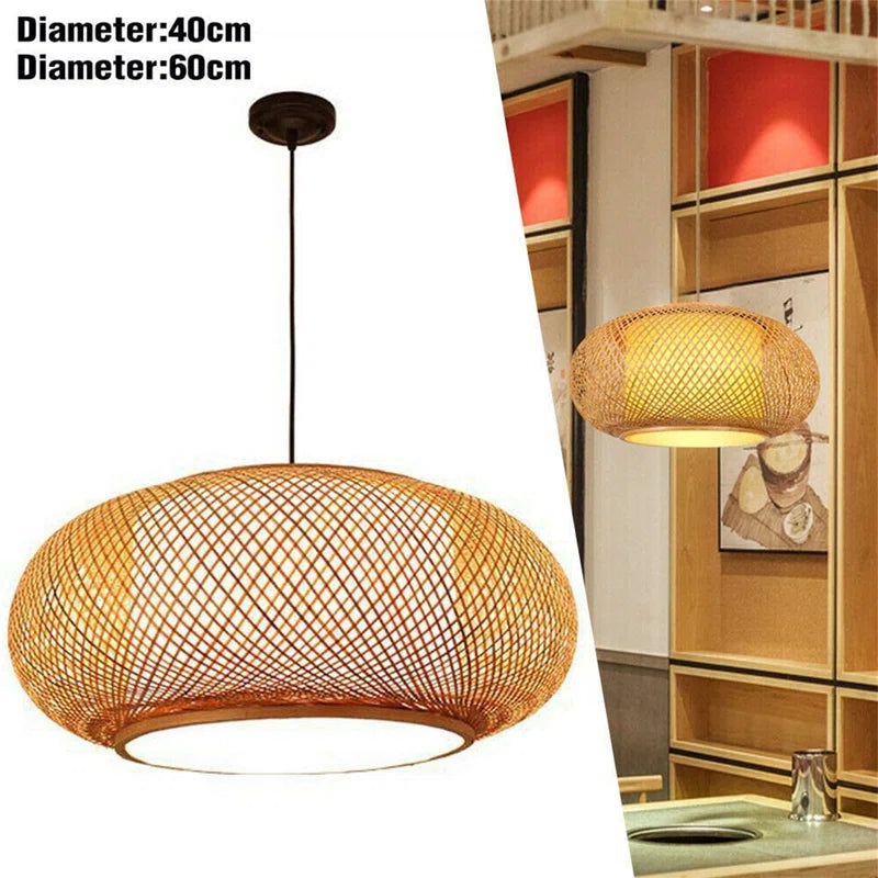 Welty Rustic Hand-Woven Bamboo Rattan Pendant Light, Narural Bamboo Lantern Pendant Cage