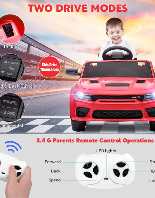 Load image into Gallery viewer, Dodge Electric Ride on Cars for Kids, 12V Licensed Dodge Charger SRT Powered Ride on Toys Cars with Parent Remote Control, Electric Car for Girls 3-5 W/Music Player/Led Headlights/Safety Belt, Red
