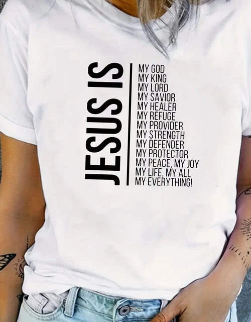 Load image into Gallery viewer, Jesus Is Print Faith Graphic Harajuku T-Shirt, Short Sleeve Crew Neck Casual Top for Spring &amp; Summer, Women&#39;S Clothing
