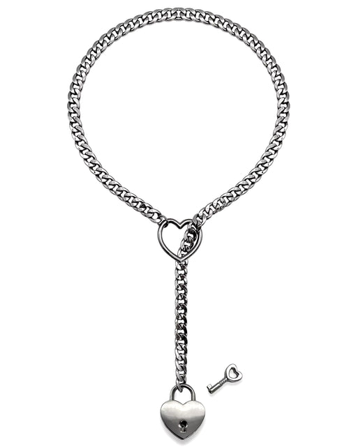 Load image into Gallery viewer, Womens Slip Chain Necklace Heart O-Ring Punk Rock Cuban Long Necklace Jewelry Adjustable Lariat Y-Necklace Heart Locker with Key
