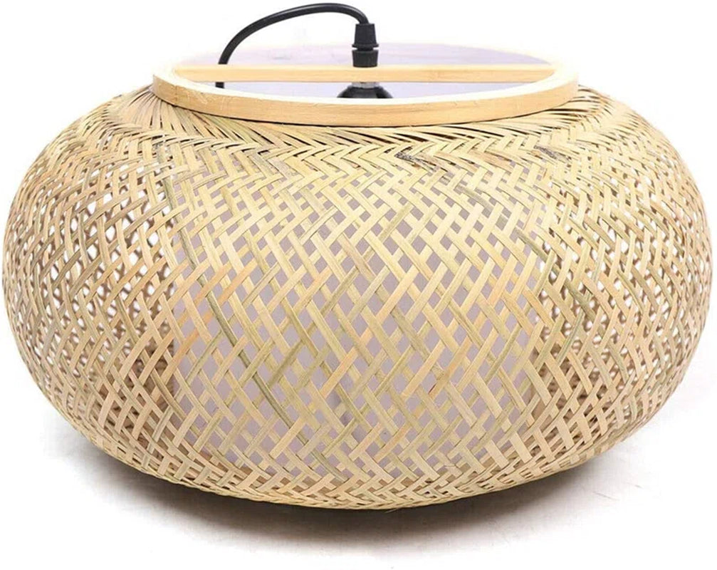 Welty Rustic Hand-Woven Bamboo Rattan Pendant Light, Narural Bamboo Lantern Pendant Cage