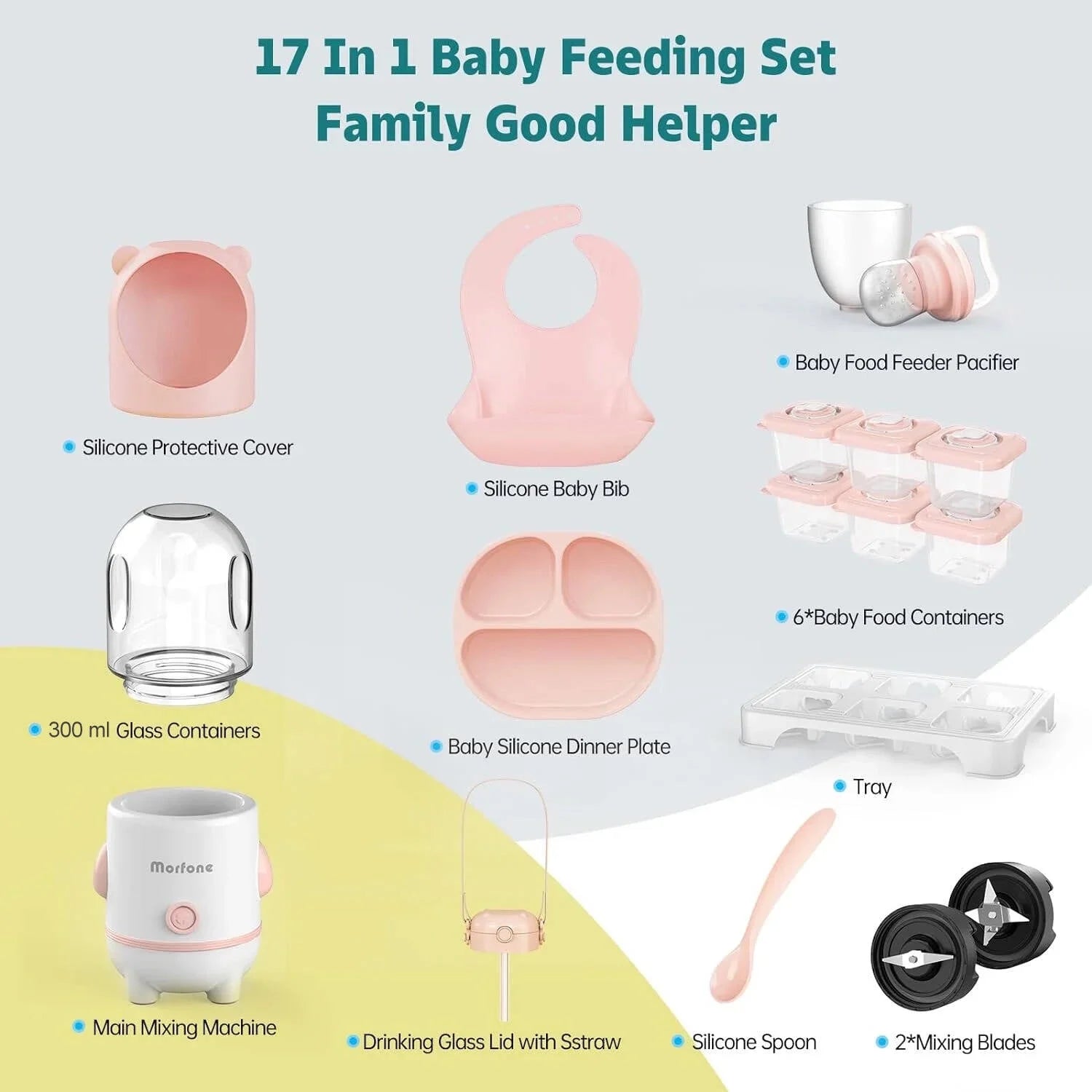 Baby Food Maker, 17-In-1 Baby Food Processor Set for Baby Food, Fruit, Vegatable, Meat, Baby Food Puree Blender with Baby Food Containers, Food Freezer Tray, Silicone Spoons, Spatula (Blue)