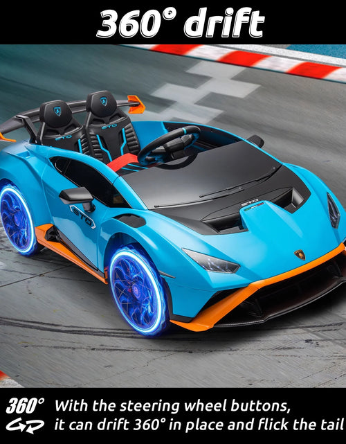 Load image into Gallery viewer, 24V Kids Ride on Car, Licensed Lamborghini STO Electric Car for Boys Girls, 2-Seater Ride on Drift Car with Remote Control, Music, 360° Spin, Max Speed 6Mph, Blue
