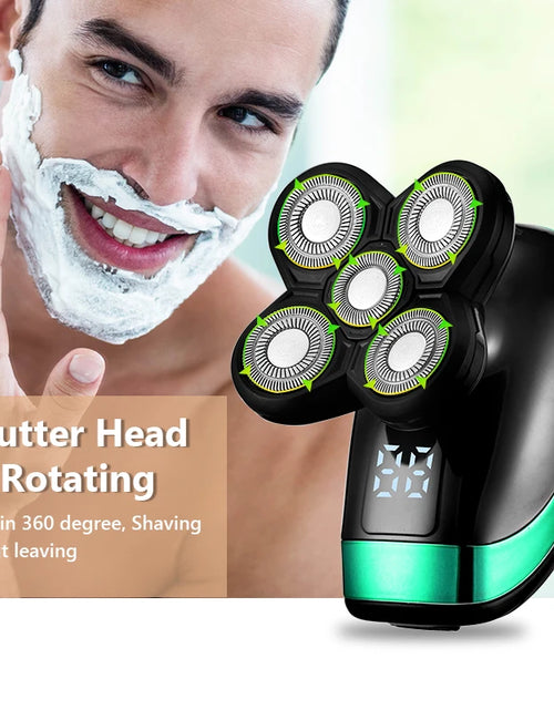 Load image into Gallery viewer, 5 in 1 4D Men&#39;S Rechargeable Bald Head Electric Shaver 5 Floating Heads Beard Nose Ear Hair Trimmer Razor Clipper Facial Brush
