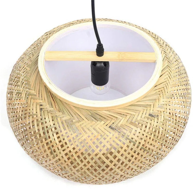 Welty Rustic Hand-Woven Bamboo Rattan Pendant Light, Narural Bamboo Lantern Pendant Cage