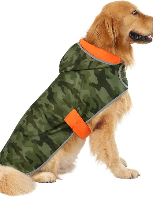 Load image into Gallery viewer, Reversible Dog Raincoat Hooded Slicker Poncho Rain Coat Jacket for Small Medium Large Dogs Camo Orange - L
