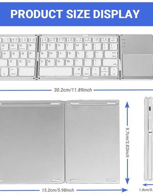 Load image into Gallery viewer, Foldable Bluetooth Keyboard, Tri- Folding Portable Wireless Keyboard with Touchpad, USB Rechargable BT Wireless Keyboard for Android, Windows System Laptop Tablet Smartphone Device(Gray)
