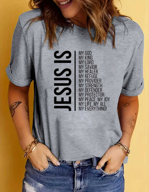 Load image into Gallery viewer, Jesus Is Print Faith Graphic Harajuku T-Shirt, Short Sleeve Crew Neck Casual Top for Spring &amp; Summer, Women&#39;S Clothing
