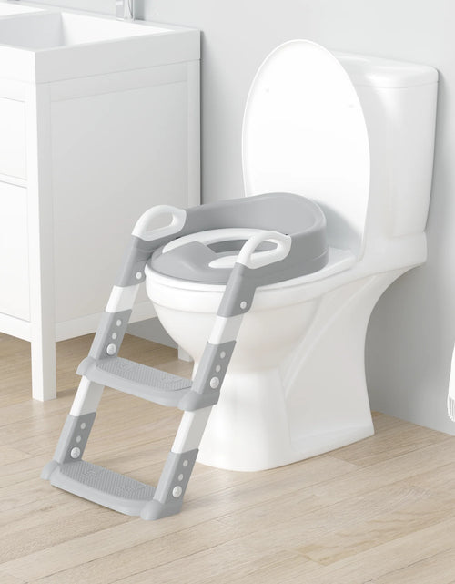 Load image into Gallery viewer, Potty Training Seat with Step Stool Ladder, Foldable Training Seat with Handles, Height Adjustable for Toddlers (Gray)
